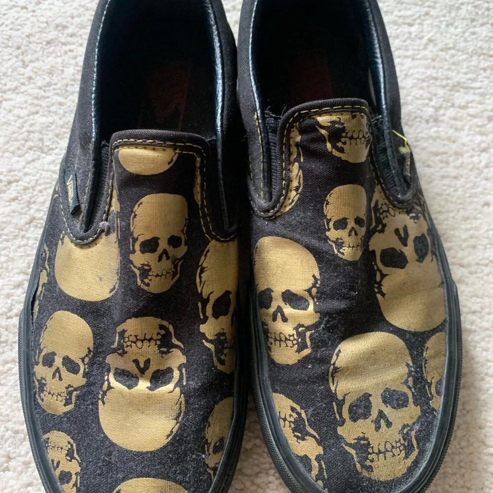 Vans Black and Gold Skull Flats - Picture 2 of 5